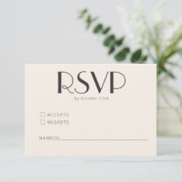 Art Deco Ivory Cream Black Simple Reply Wedding