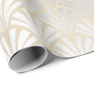 Art Deco Ivory Silver Grey Scales Seashell Elegant Wrapping Paper