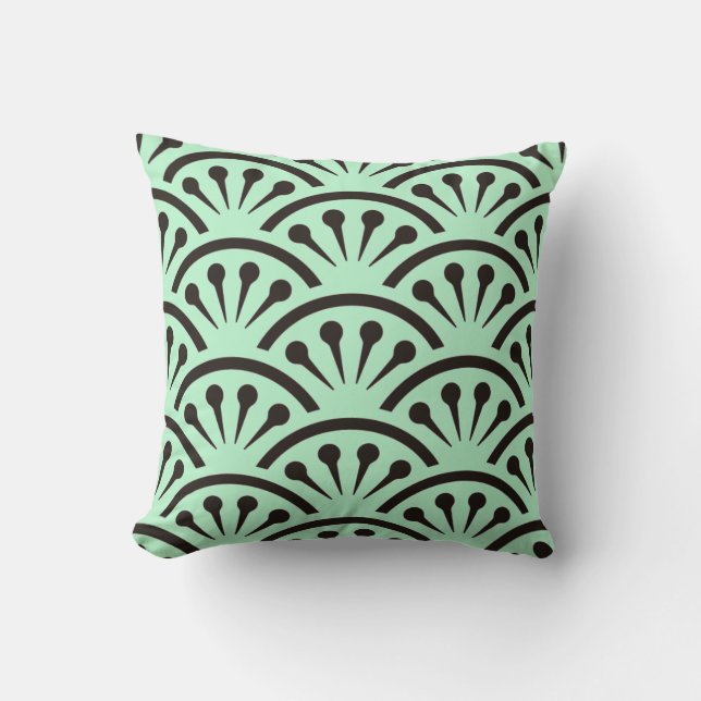 Art Deco Japan (Mint Green + Black) Cushion (Front)