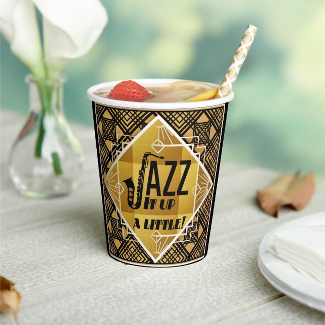Art Deco Jazz It Up Horn New Year's Eve Party Paper Cups (Insitu)