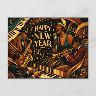 Art Deco Jazz Music Happy New Year Holiday Postcard