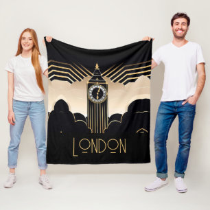 Art Deco Jets over Cities Fleece Blanket
