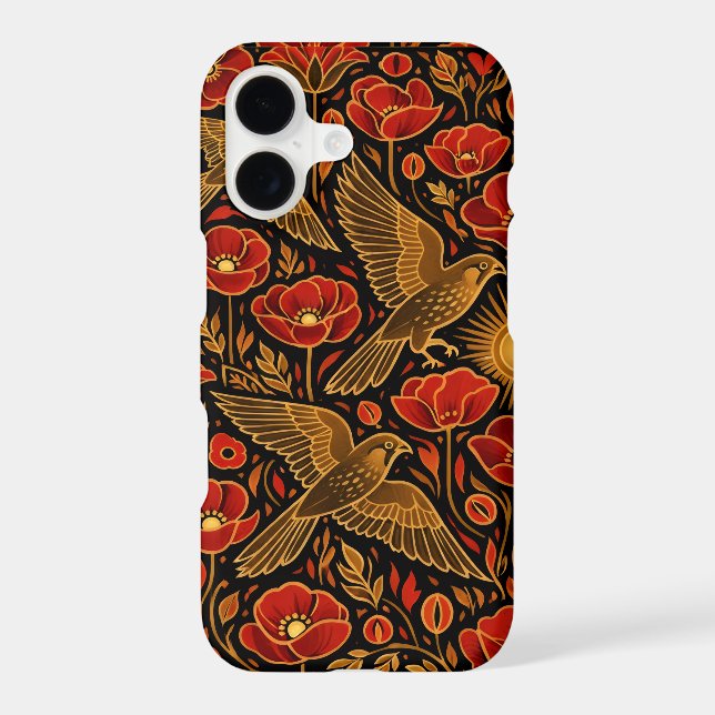 Art Deco Kestrels & Poppies | Bold Decorative Art  (Back)