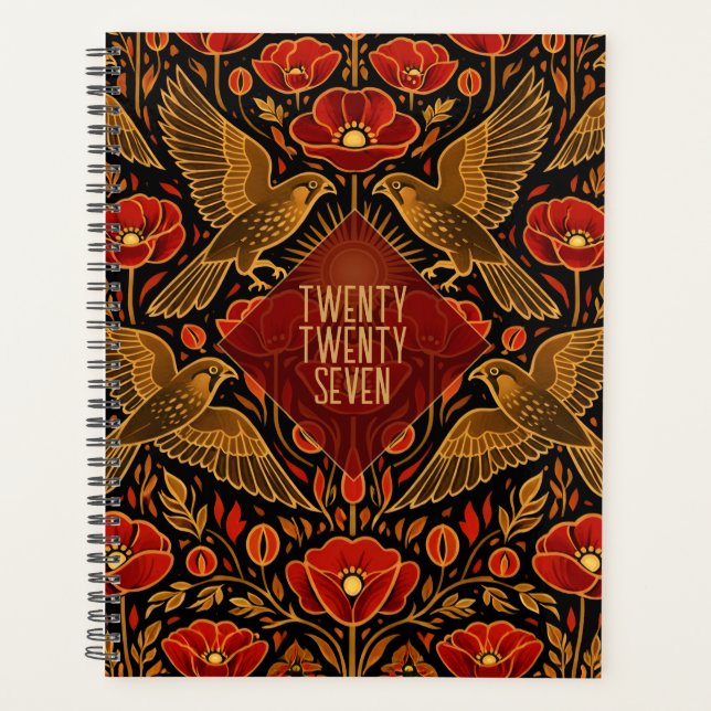 Art Deco Kestrels & Poppies | Bold Decorative Art Planner (Front)