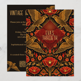 Art Deco Kestrels & Poppies | Custom 30th Birthday Invitation