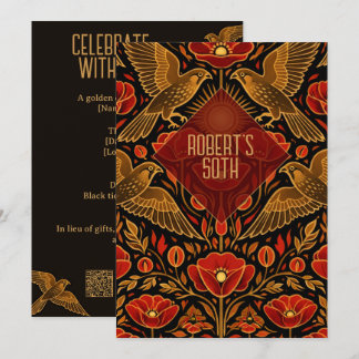 Art Deco Kestrels & Poppies | Custom 50th Birthday Invitation