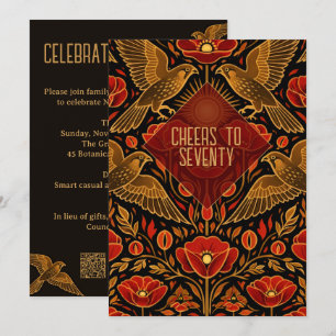 Art Deco Kestrels & Poppies   Custom 70th Birthday Invitation