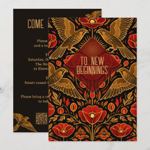Art Deco Kestrels & Poppies   Custom Housewarming Invitation
