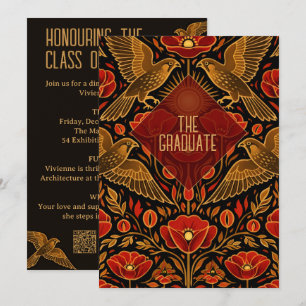 Art Deco Kestrels & Poppies   Graduation Party Invitation