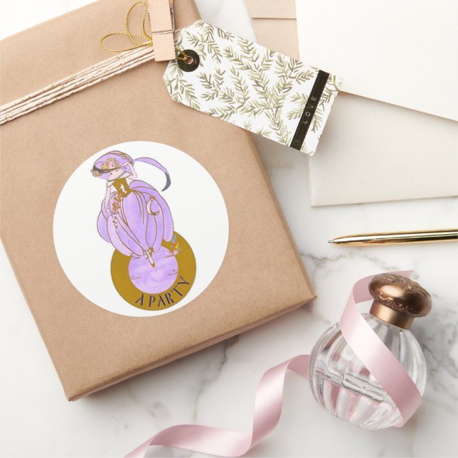ART DECO LADY CLASSIC ROUND STICKER (Gifting)