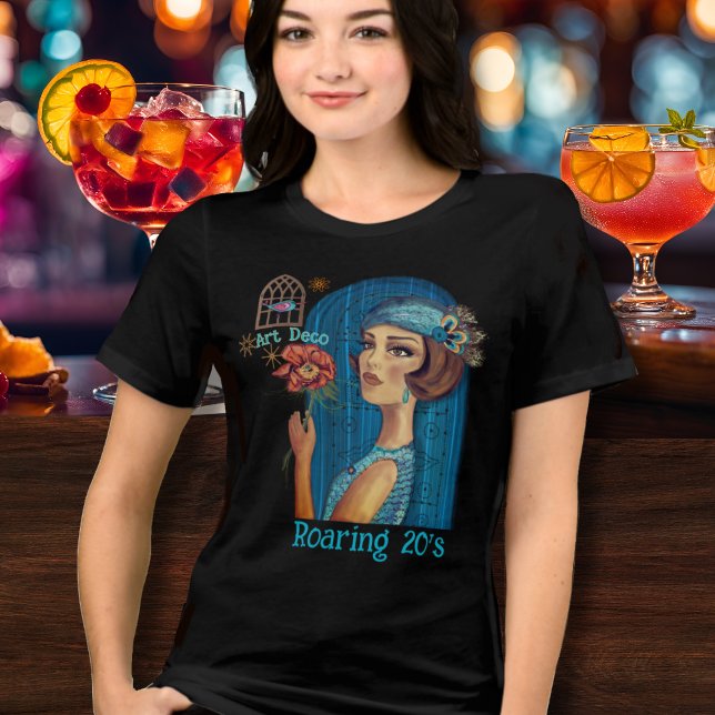 Art Deco Lady in Blue Dress Tri-Blend Shirt (Art Deco Lady in Blue Dress Tri-Blend Shirt)