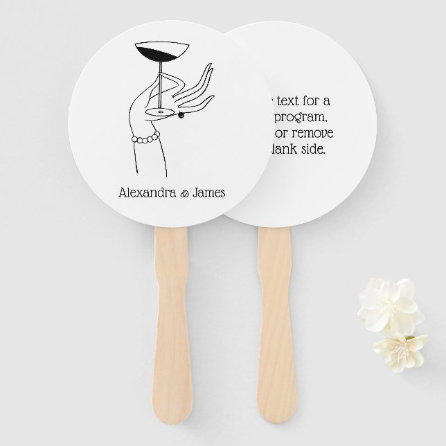 Art Deco Lady’s Hand Holding Champagne Glass Fan (Front and Back)