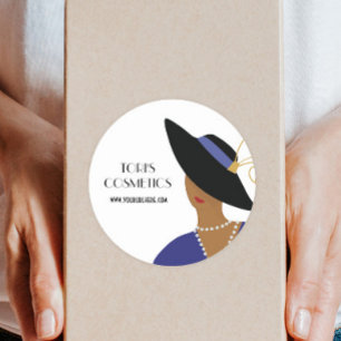 Art Deco Lady, Shop, Beauty Business or Cosmetics Classic Round Sticker