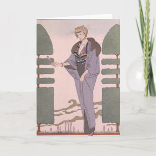 Art Deco Lady - Standing beside the trimmed plant. Holiday Card