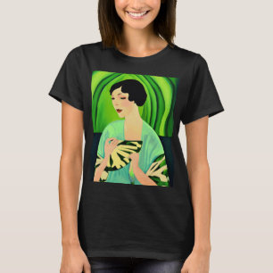Art Deco Lady with a Fan in Jade Green T-Shirt