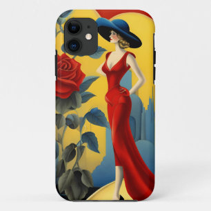 Art Deco, Lady with Blue Hat, Gatsby Style,  Case-Mate iPhone Case