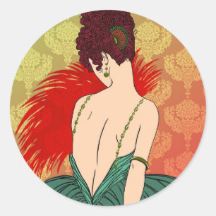 Art Deco Lady with Damask - BIANCA: Christmas Past Classic Round Sticker