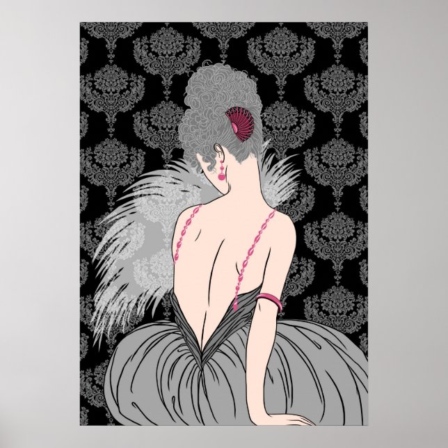 Art Deco Lady with Damask - BIANCA: Winter Greys Poster (Front)