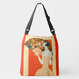 art deco lady with fan crossbody bag