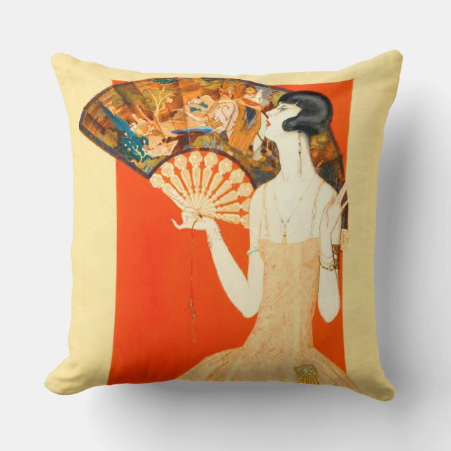 art deco lady with fan cushion (Front)