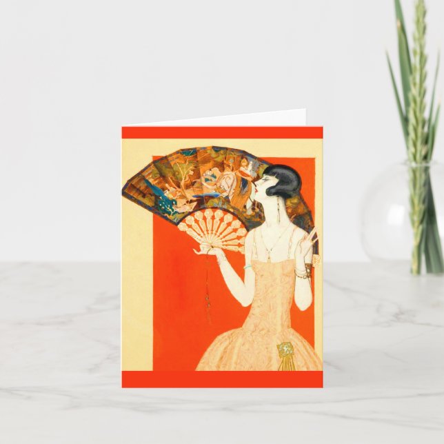 art deco lady with fan note card (Front)