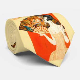 art deco lady with fan print tie