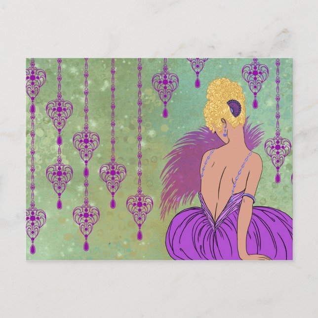 Art Deco Lady with Jewels - BIANCA: Spring Lilac Postcard (Front)