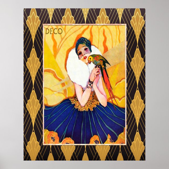 Art Deco Lady with Parrot Poster (Front)
