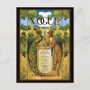 Art Deco Lady with Peacock in the Garden Postcard