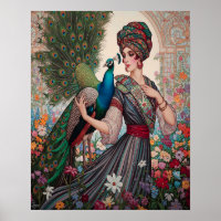 Art Deco Lady With Peacock