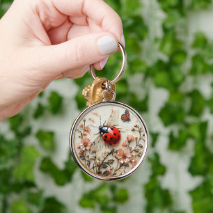 Art Deco Ladybug Flowers Butterfly Key Ring