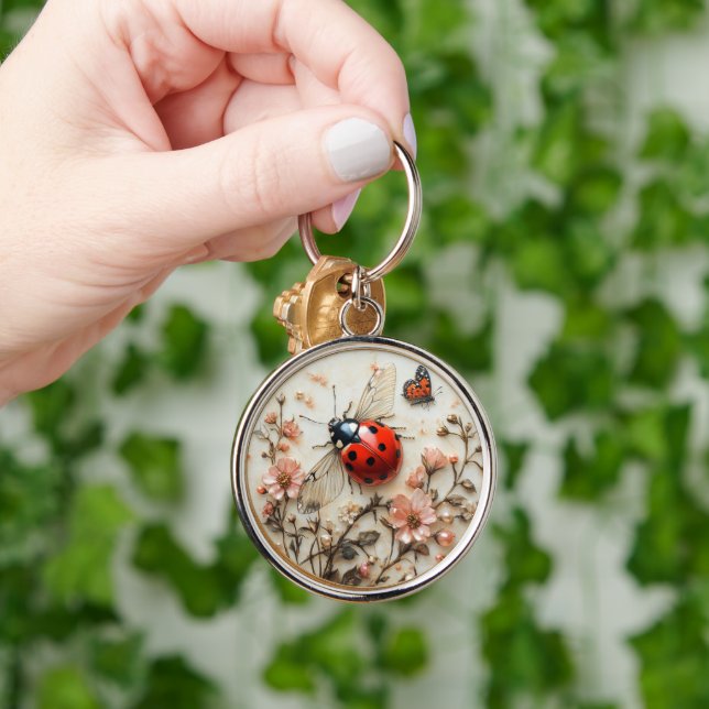  Art Deco Ladybug Flowers Butterfly  Key Ring (Hand)