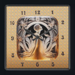 Art Deco Lalique Style Clock. Square Wall Clock<br><div class="desc">I have created this beautiful Art Deco "Lalique" Style square clock. The beautiful center was Ai Generated. I have added a Lalique font on a complimentary background and made this into a beautiful square clock for your home. This clock is 10 x 10 inches.</div>
