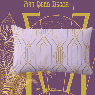 Art Deco Lavender & Gold Lumbar Pillow