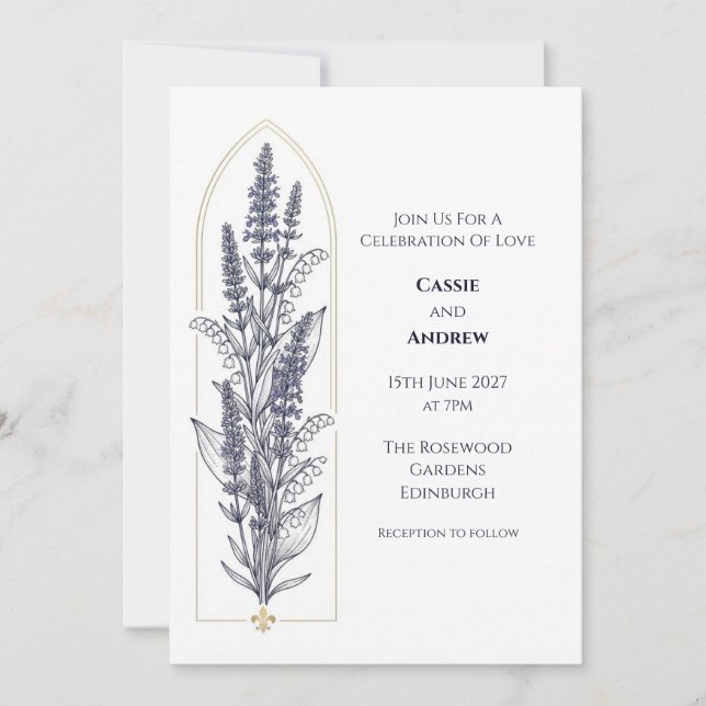 Art Deco Lavender Lily Wedding Invitation (Front)