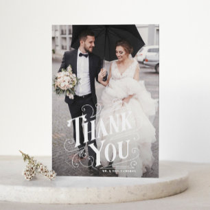 Art Deco Lettering Photo Wedding Thank You Card