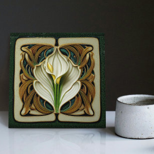 Art Deco Lilly Wall Decor Art Nouveau Ceramic Tile