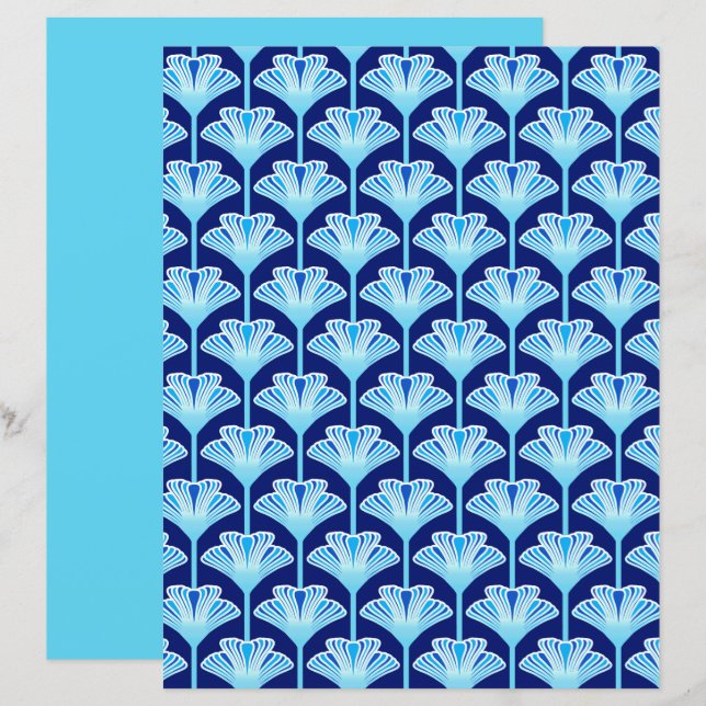 Art Deco Lily, Cobalt Blue, Aqua and White (Front/Back)