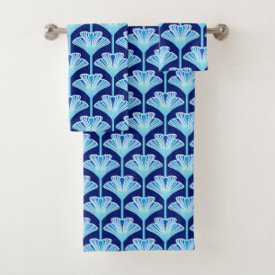 Art Deco Lily, Cobalt Blue, Aqua and White Bath Towel Set