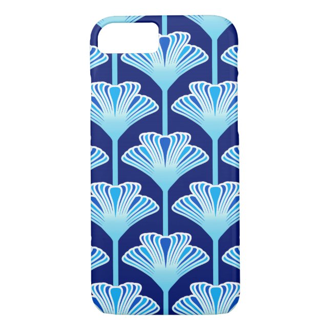 Art Deco Lily, Cobalt Blue, Aqua and White Case-Mate iPhone Case (Back)