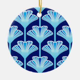 Art Deco Lily, Cobalt Blue, Aqua and White Ceramic Tree Decoration