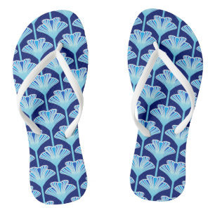 Art Deco Lily, Cobalt Blue, Aqua and White Jandals