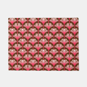 Art Deco Lily, Dark Brown and Coral Pink Doormat