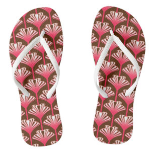 Art Deco Lily, Dark Brown and Coral Pink Jandals