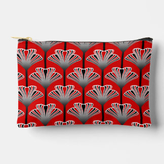 Art Deco Lily, Deep Red and Grey / Grey Accessory Pouch