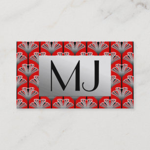 Art Deco Lily, Deep Red and Grey / Grey Business Card