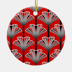 Art Deco Lily, Deep Red and Grey / Grey Ceramic Tree Decoration