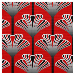 Art Deco Lily, Deep Red and Grey / Grey Fabric