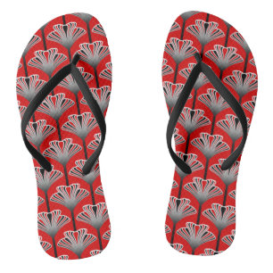 Art Deco Lily, Deep Red and Grey / Grey Jandals