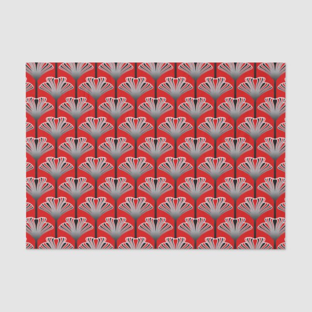 Art Deco Lily, Deep Red and Grey / Grey Tissue Paper (Front)